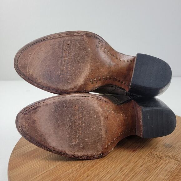 Lucchese Catalina Distessed Brown Leather Booties US 7 B Buckle Western Zip Up - Picture 12 of 14